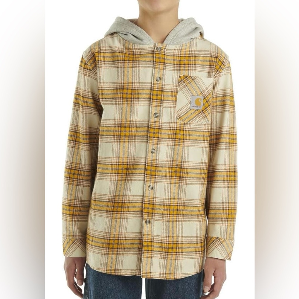 Carhartt Boys Hooded Flannel Plaid Shirt - Golden Yellow - NWT